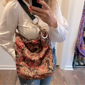 JPK Paris 75 Paisley Print Satin Leather Strap Bag Shoulder handbag